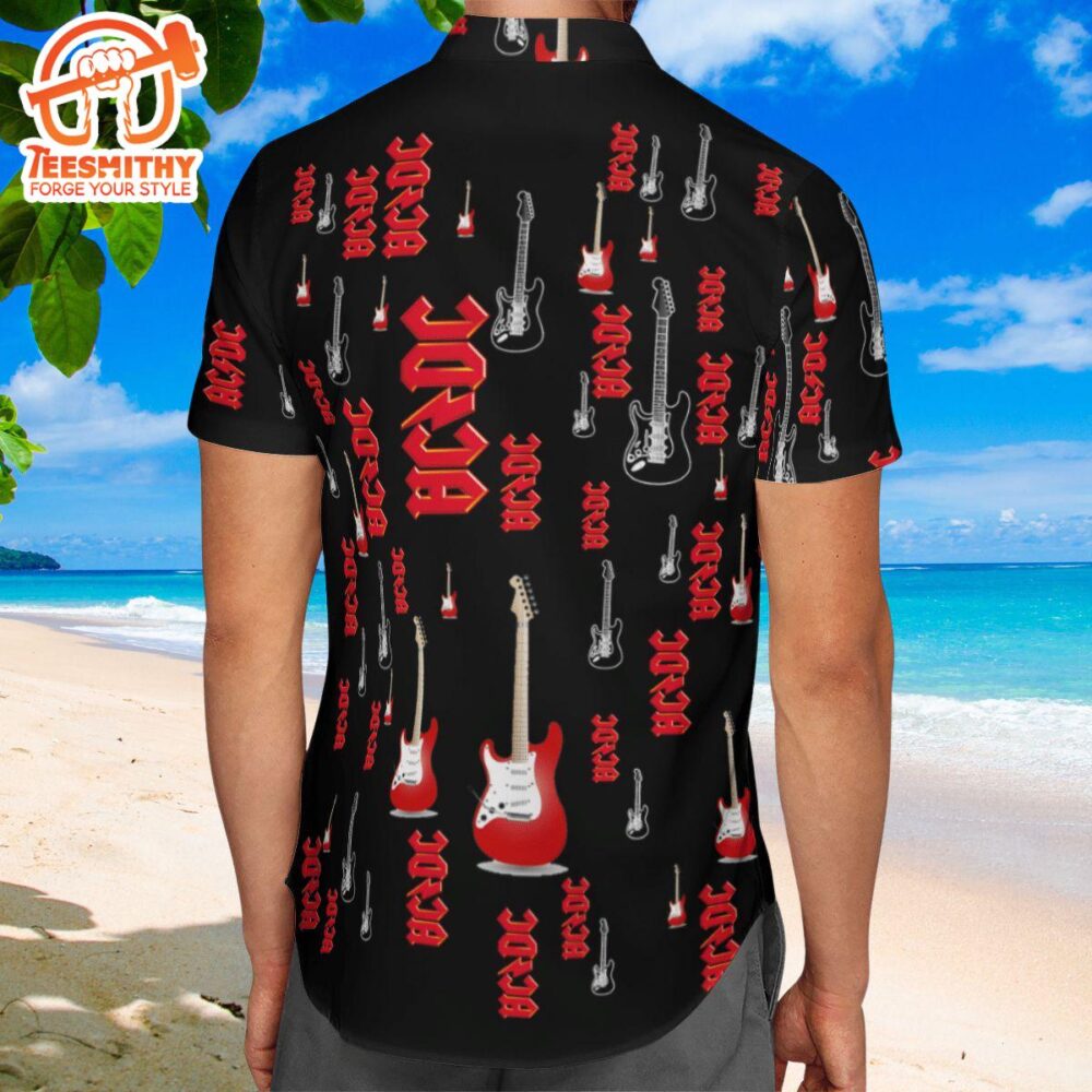 ACDC Band Logo And Guitar Red Hawaiian Shirt