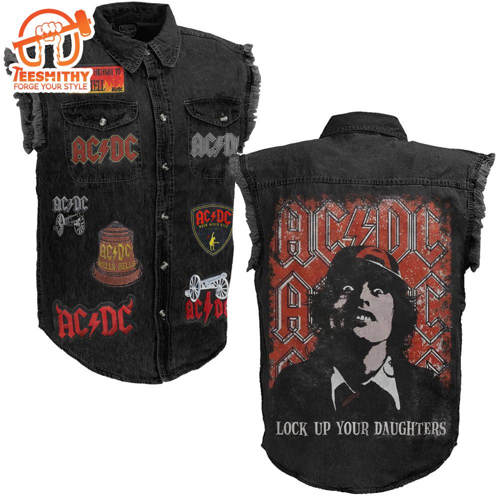 ACDC Black Tour Music Sleeveless Denim Shirt