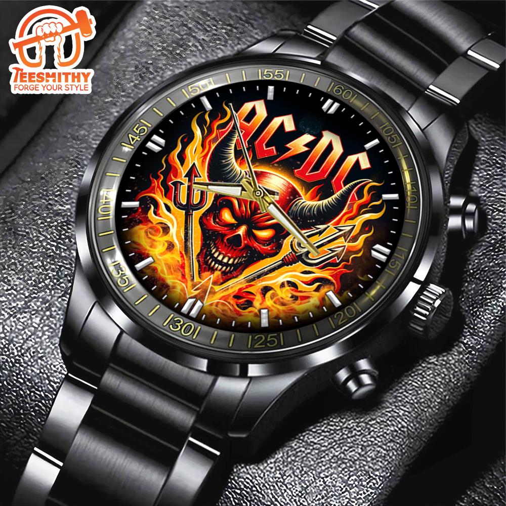 ACDC Logo Skull Satan Black Stainless Steel Watch