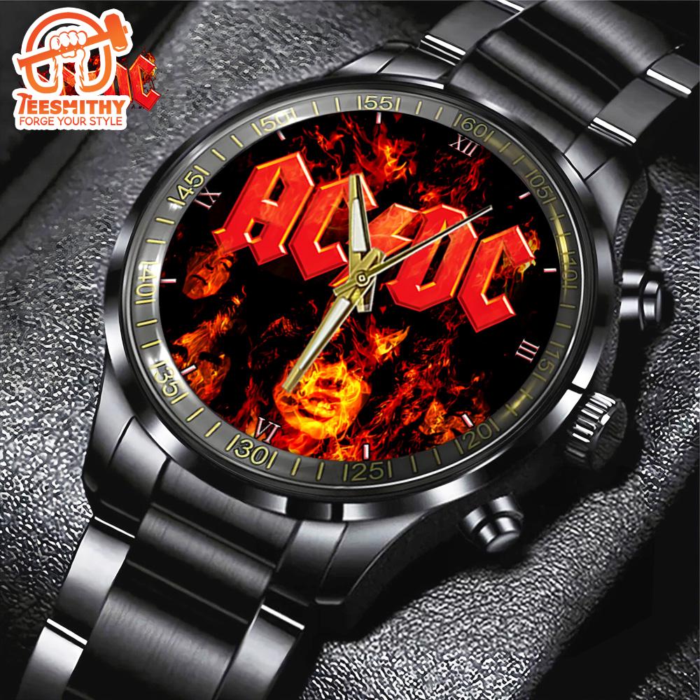 ACDC On Fire Black Stainless Steel Watch