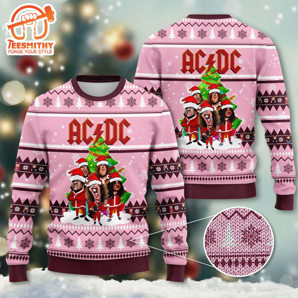 AC/DC  Pink Rock Band Ugly Christmas Sweater