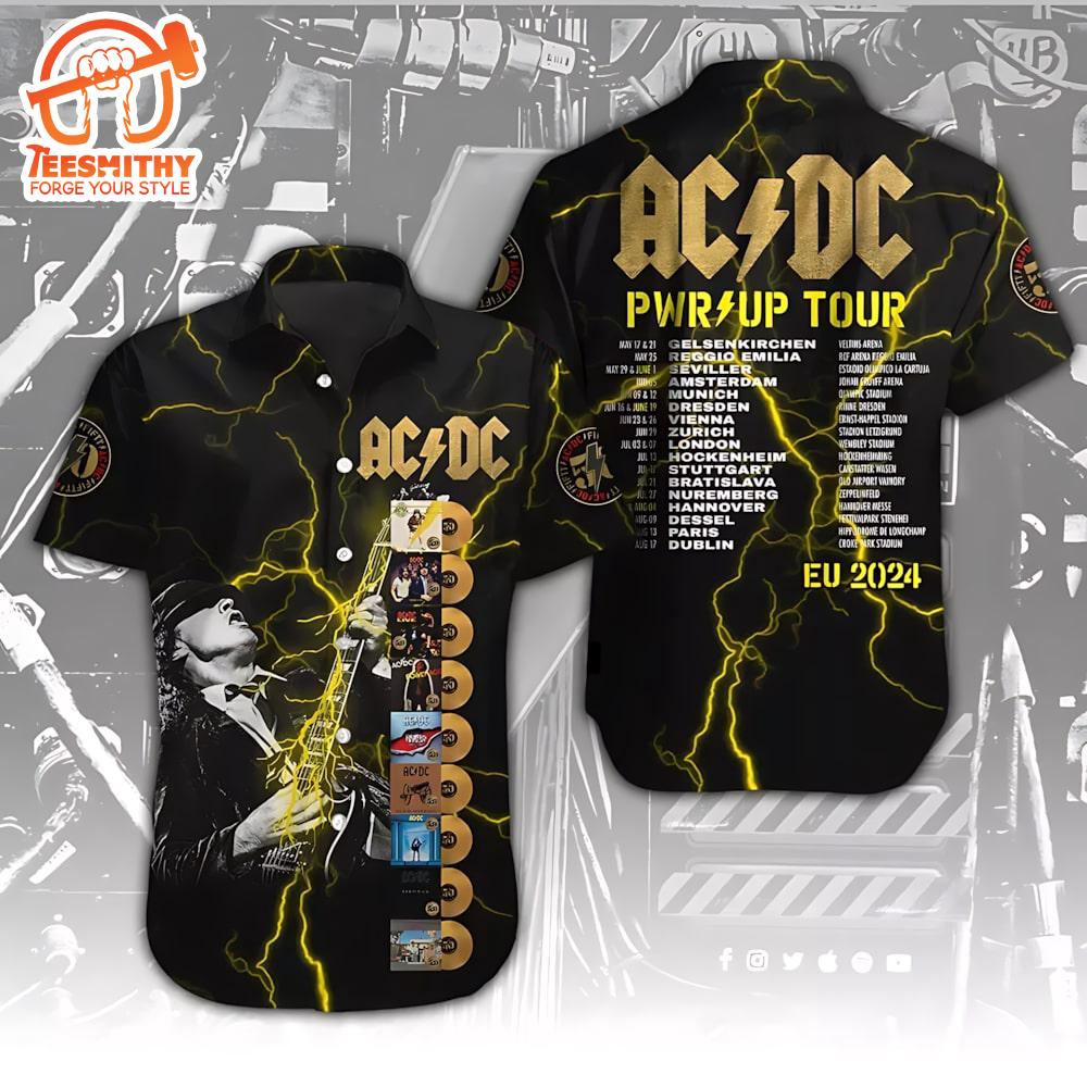 ACDC Pwr Up World Tour 2024 Yellow Hawaiian Shirt