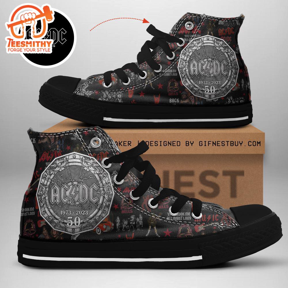 Acdc Rock Band, Acdc 50 Years Old Shoes, Acdc High Top Canvas Shoes