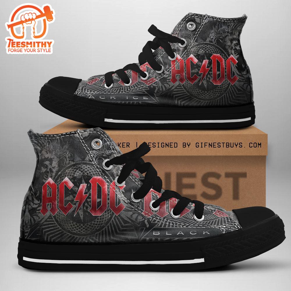 Acdc Rock Band, Acdc Black Shoes, Acdc High Top Canvas Shoes