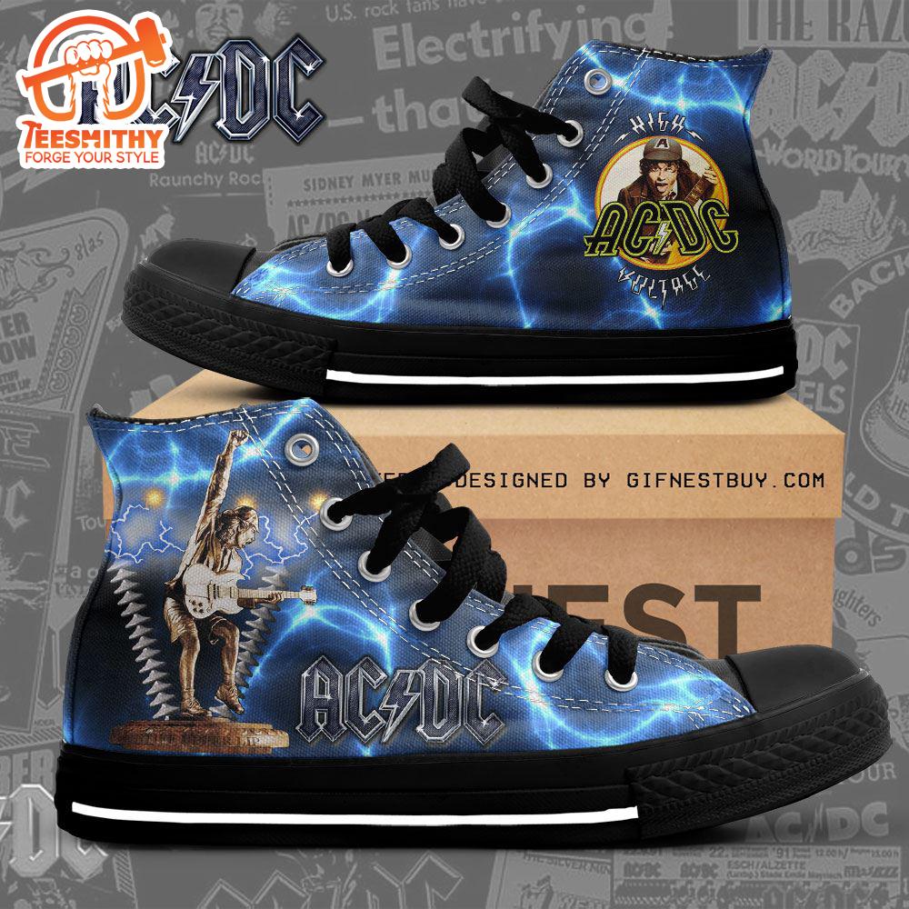 Acdc Rock Band, Acdc Blue High Voltage Shoes , Acdc High Top Canvas Shoes