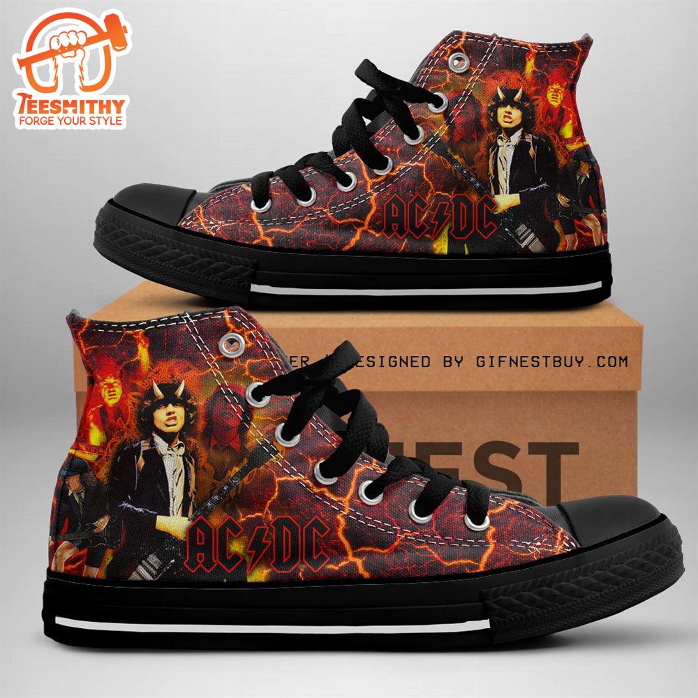 Acdc Rock Band, Acdc Fiery Evil Shoes, Acdc High Top Canvas Shoes