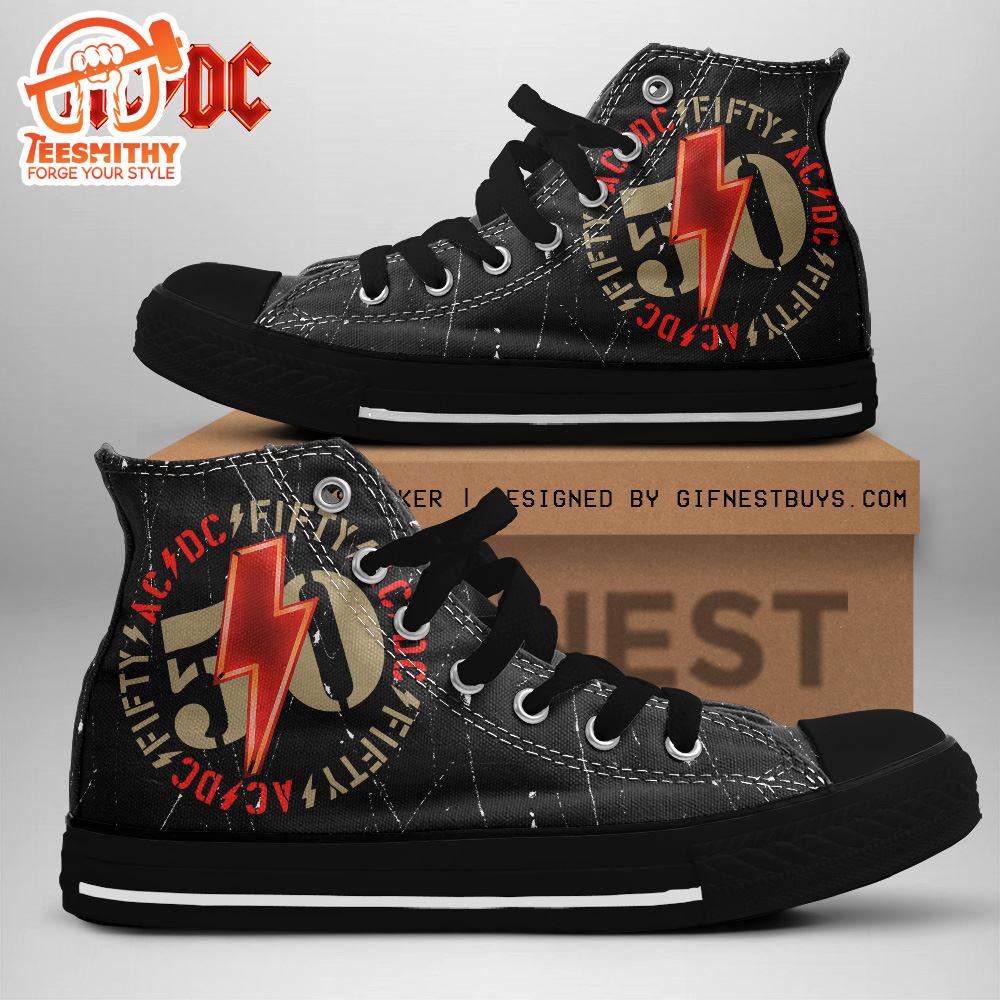 Acdc Rock Band, Acdc Fifty Black, Acdc High Top Canvas Shoes