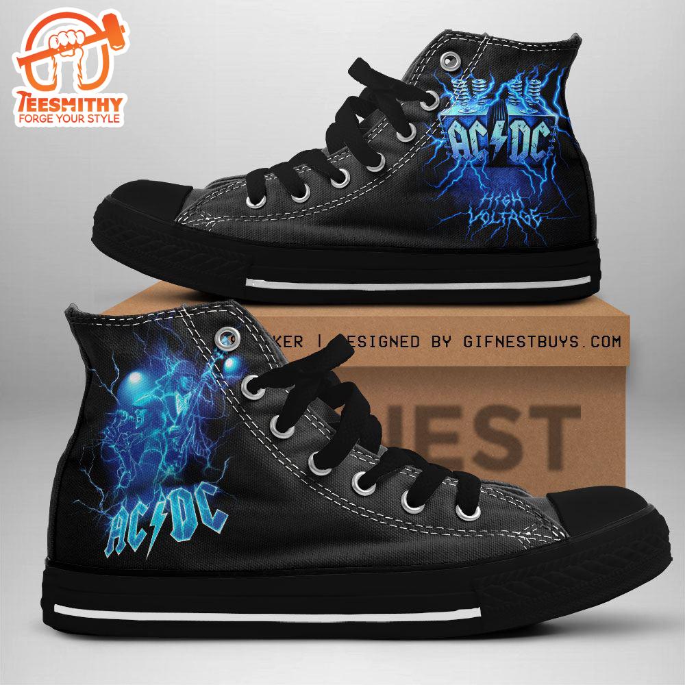 Acdc Rock Band, Acdc High Voltage Blue Shoes, Acdc High Top Canvas Shoes