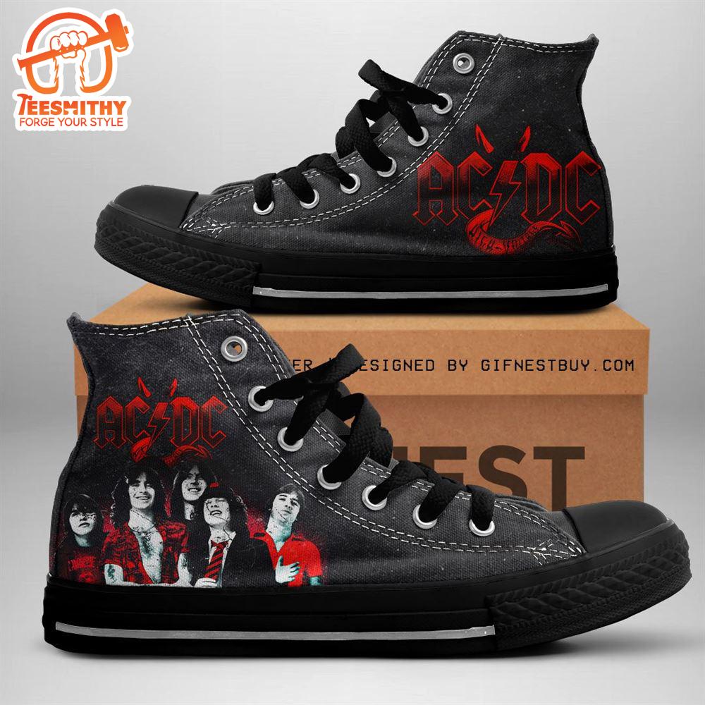 Acdc Rock Band, Acdc High Voltage Evil Shoes, Acdc High Top Canvas Shoes