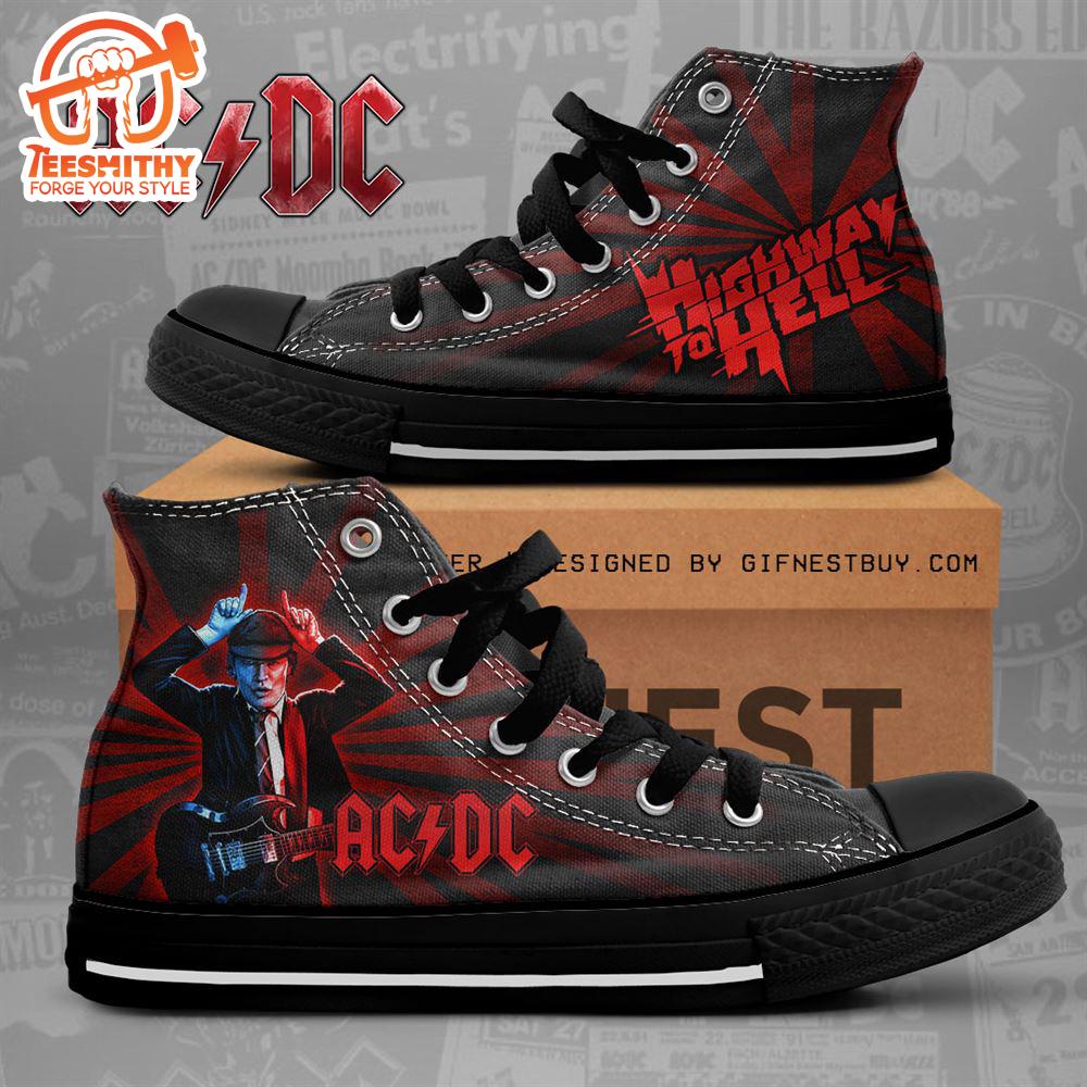 Acdc Rock Band, Acdc High Way To Hell Red Shoes, Acdc High Top Canvas Shoes