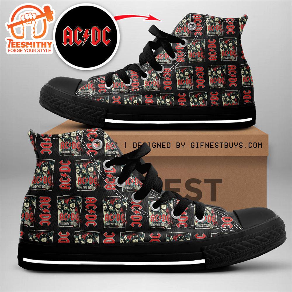 Acdc Rock Band, Acdc Higway To Hell, Acdc High Top Canvas Shoes