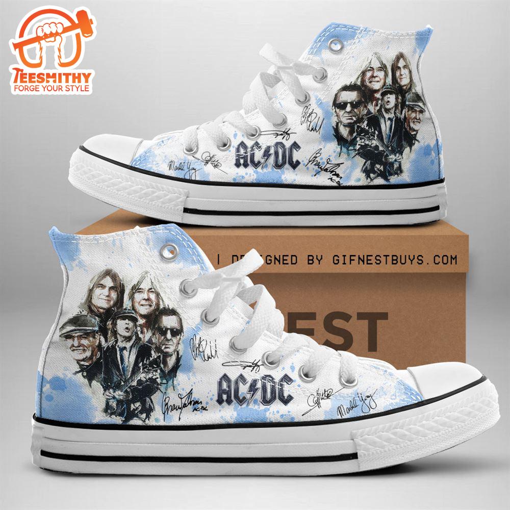 Acdc Rock Band, Acdc Members’ Sign White Shoes, Acdc High Top Canvas Shoes