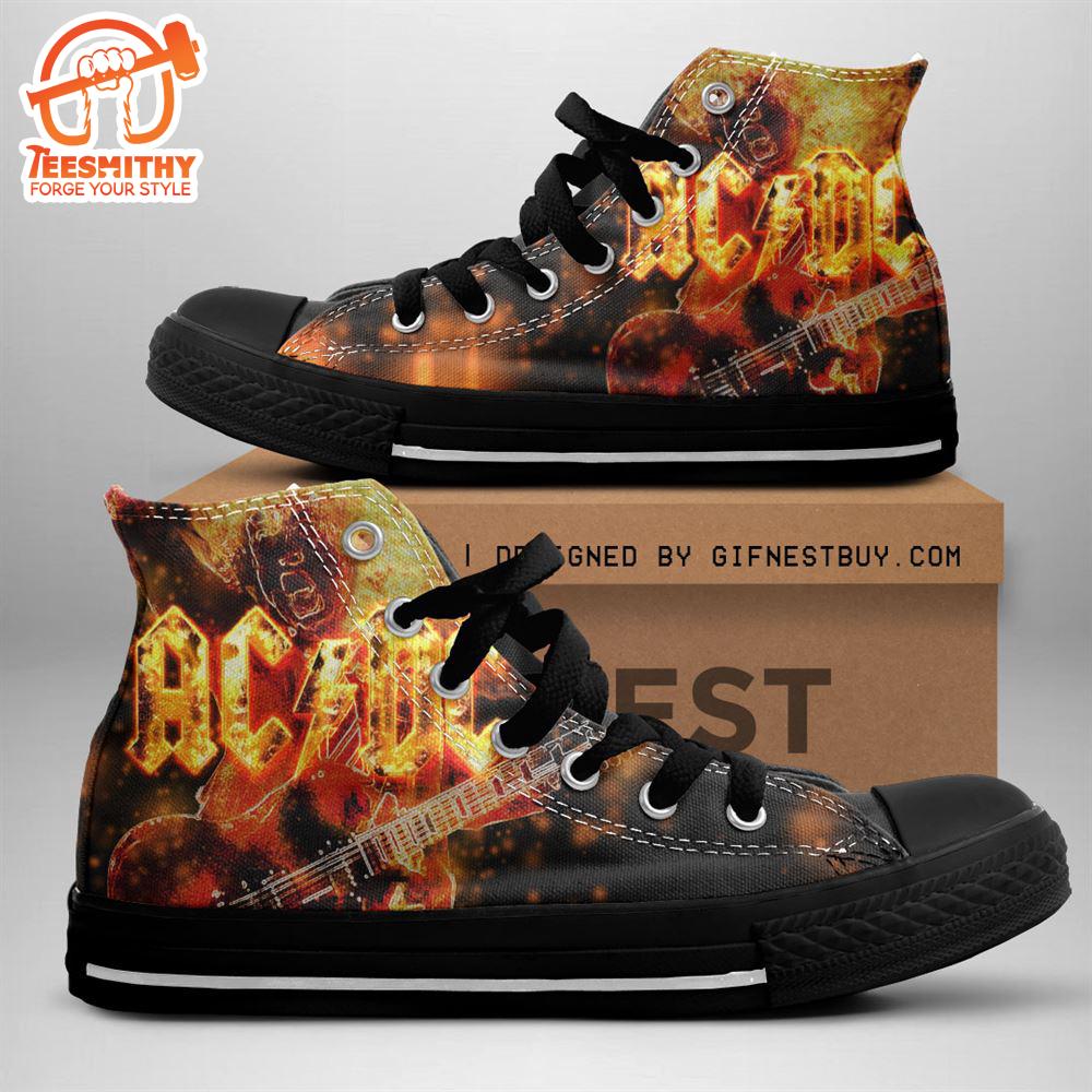 Acdc Rock Band, Acdc Rock Band Fiery Shoes, Acdc High Top Canvas Shoes