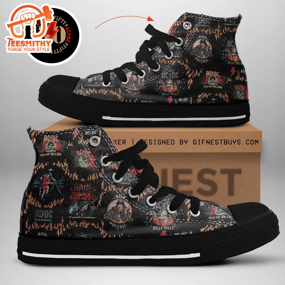 Acdc Rock Band, Acdc Symbol Black Shoes , Acdc High Top Canvas Shoes