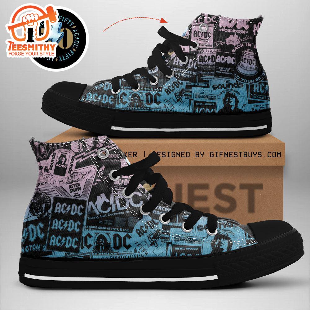 Acdc Rock Band, Acdc Symbol Shoes, Acdc High Top Canvas Shoes