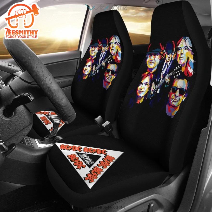 ACDC Rock Band Car Seat Covers, Acdc Members Triangle Logo Seat Covers