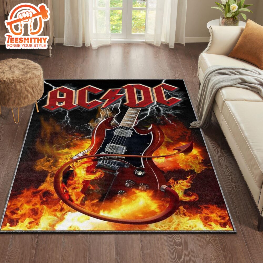 ACDC Rock Band Fire Guitar Area Rug Electric Musical Decor for Fans