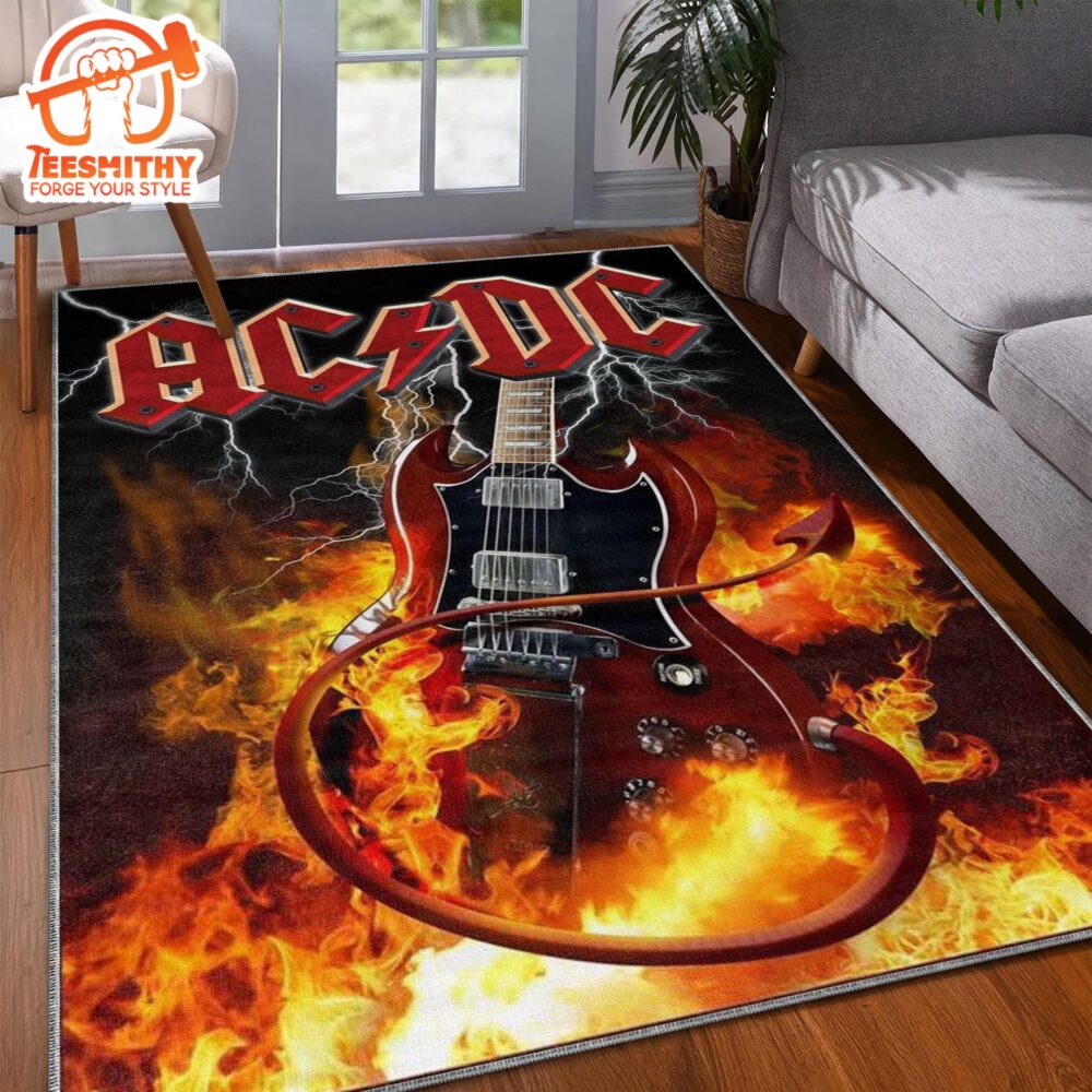 ACDC Rock Band Fire Guitar Area Rug Electric Musical Decor for Fans