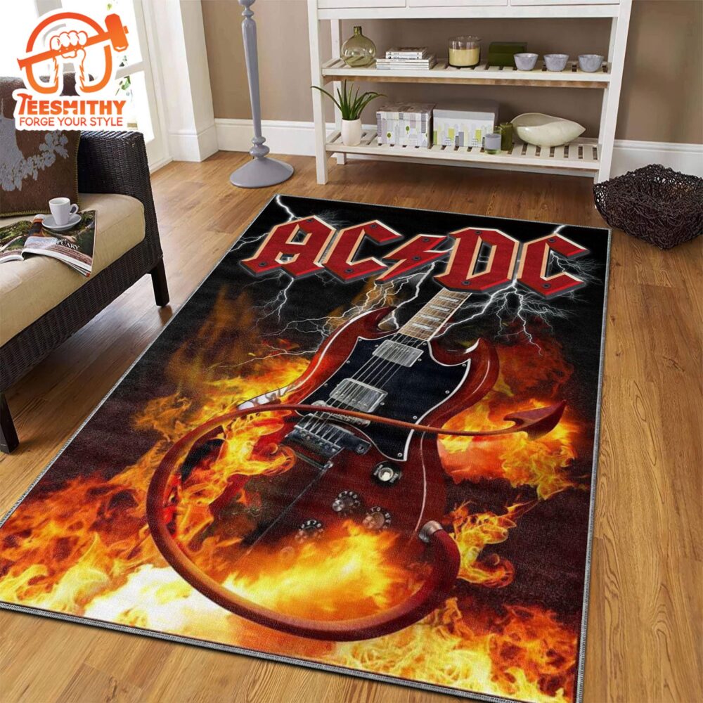 ACDC Rock Band Fire Guitar Area Rug Electric Musical Decor for Fans