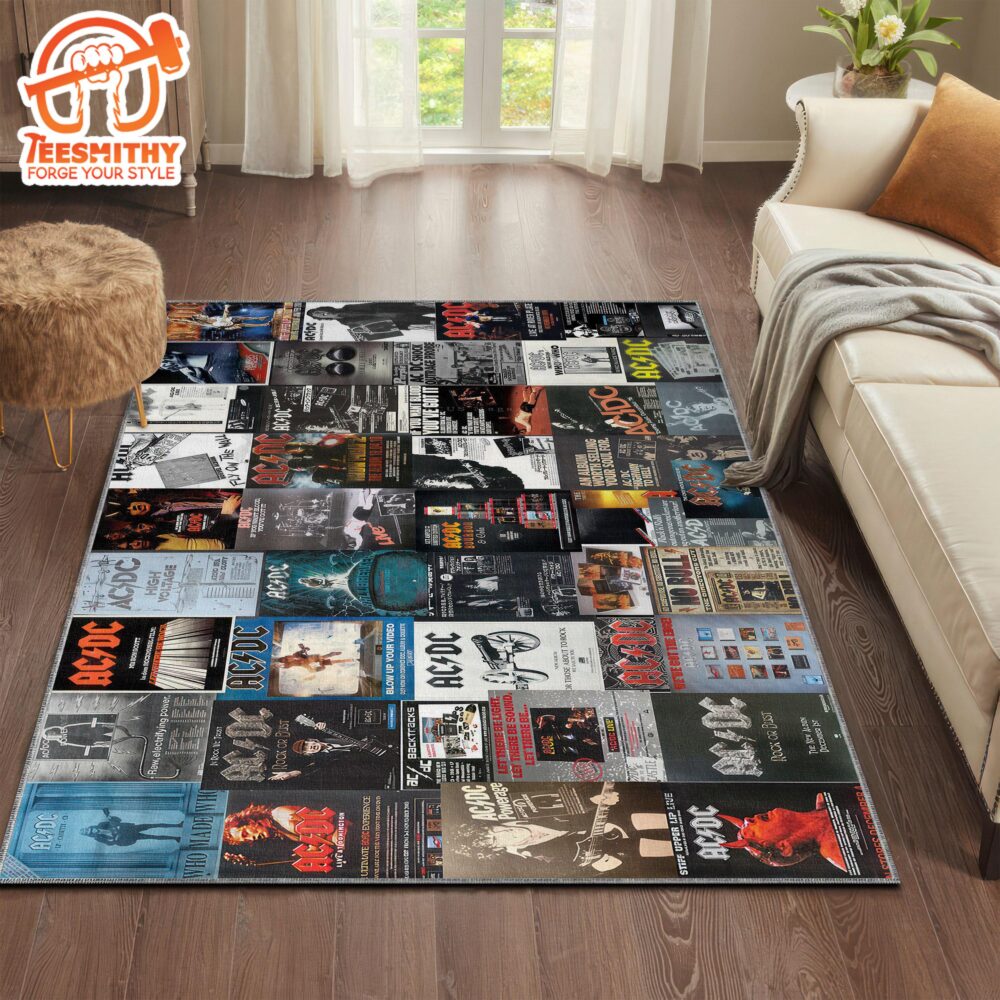 ACDC Rock N Roll Area Rug, Hard Music Group Album Cover Carpet Mat Decor