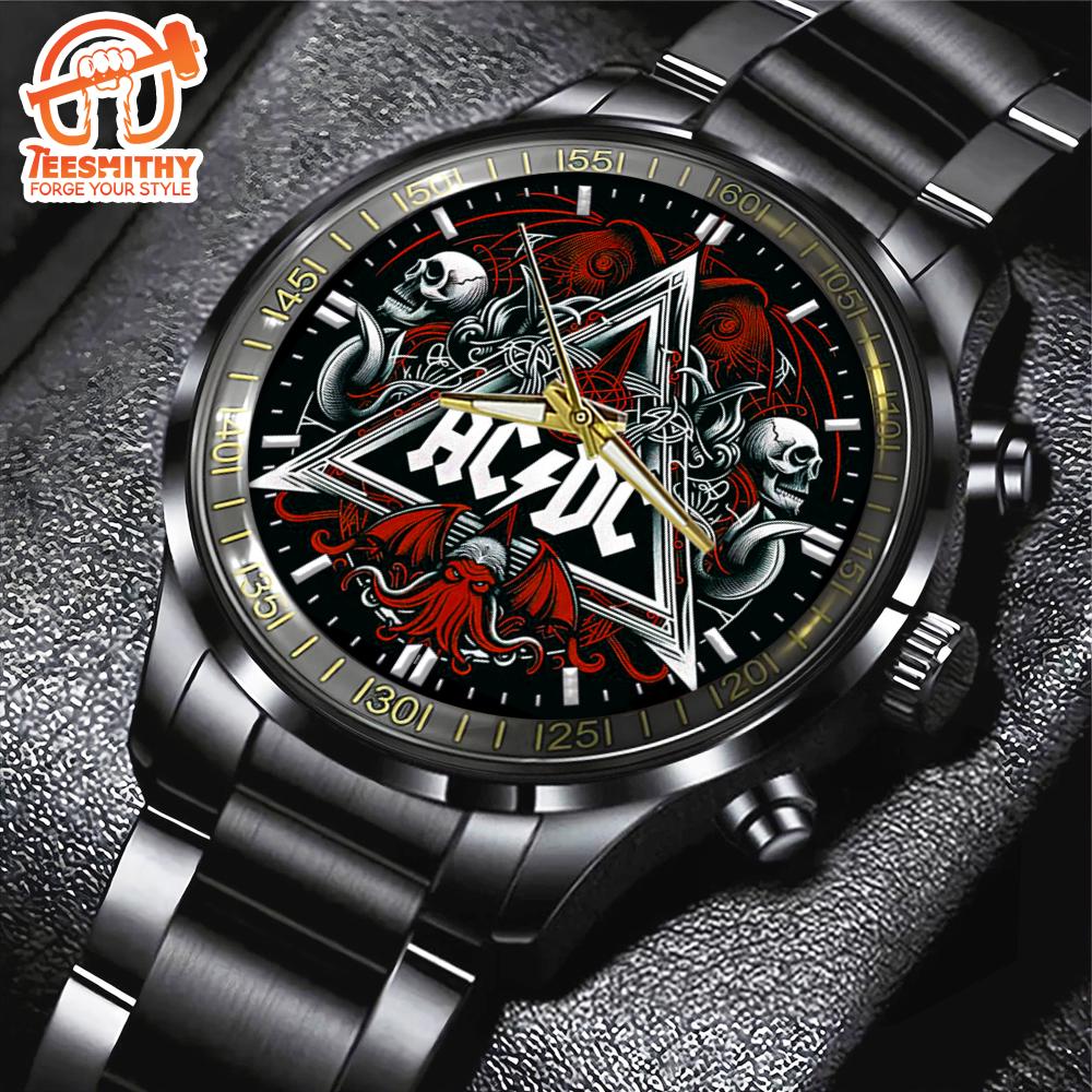 ACDC Skull Pile Red Black Stainless Steel Watch