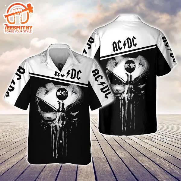 ACDC Skull Strike Monochrome Hawaiian Shirt