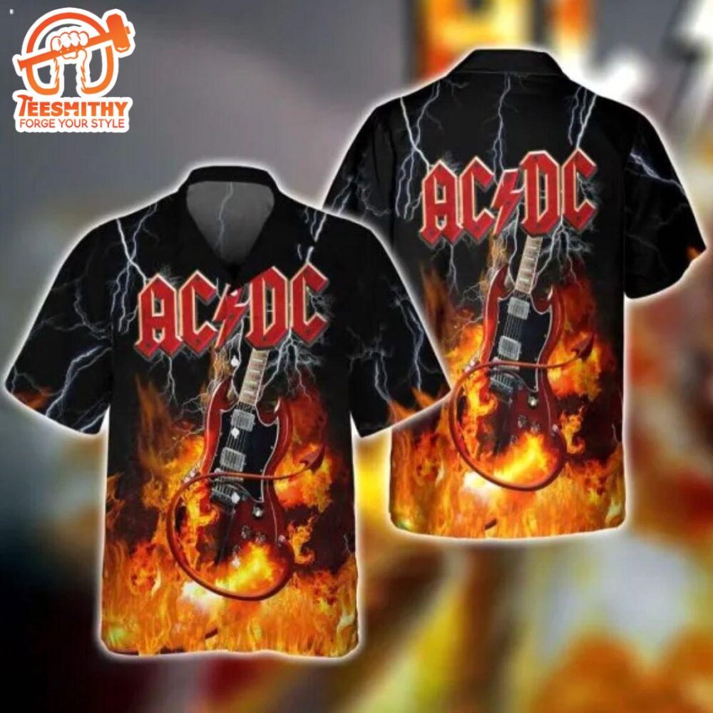 ACDC Thunderstruck Guitar Flames Hawaiian Shirt