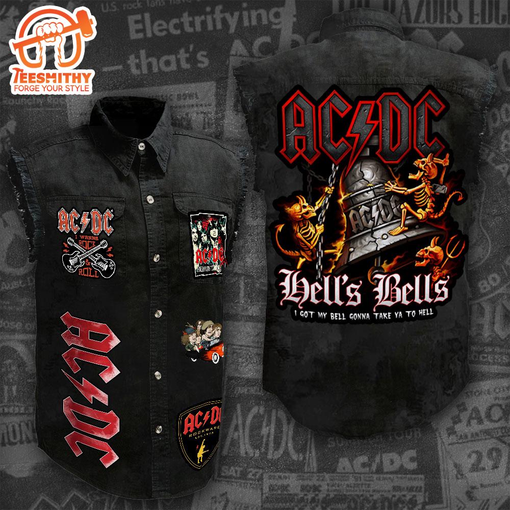 ACDC Tour Music Sleeveless Denim Shirt Merry Xnas