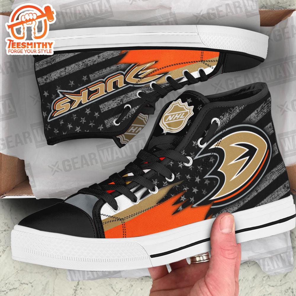 Anaheim Ducks High Top Shoes Custom American Flag Sneakers