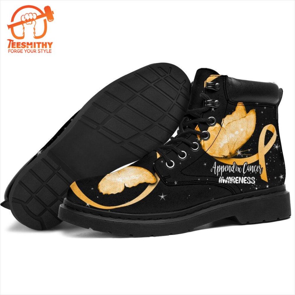 Appendix Cancer Awareness Boots Ribbon Butterfly Shoes