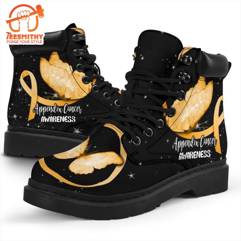 Appendix Cancer Awareness Boots Ribbon Butterfly Shoes