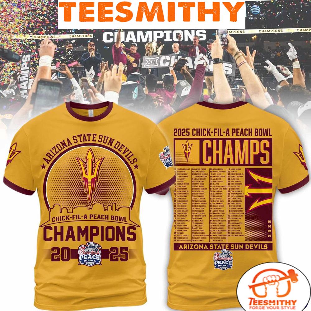 Arizona State Sun Devils 2025 Chick-Fil-A Peach Bowl Champions Limited Edition 3D T-Shirt