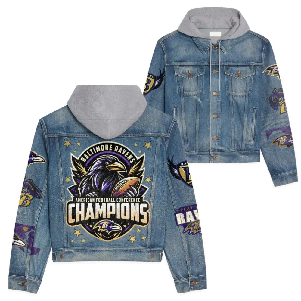 Baltimore Ravens Men’s Premium Hooded Denim Jacket Version 1