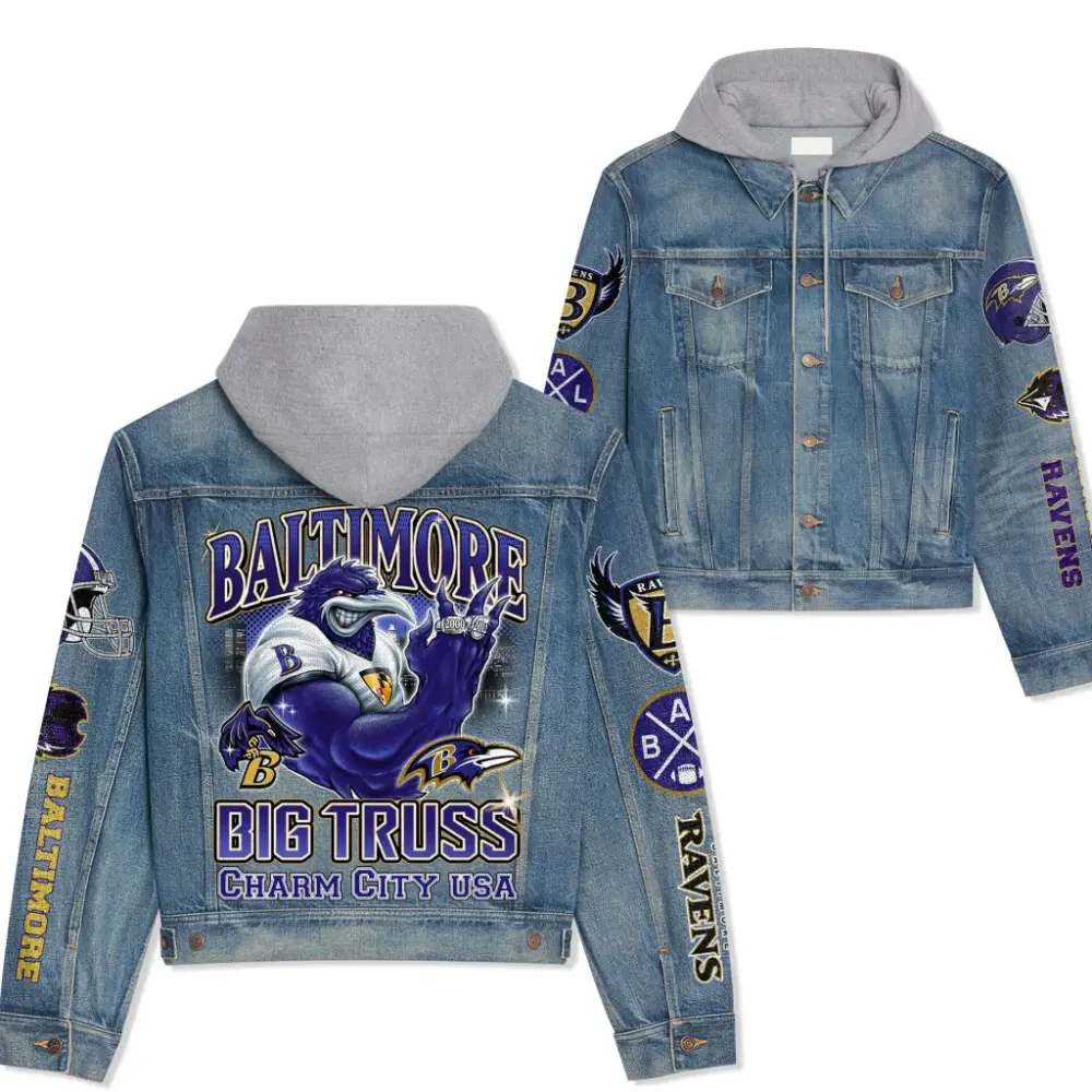 Baltimore Ravens Premium Hooded Denim Jacket Version 1