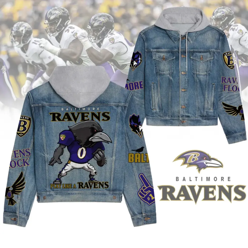 Baltimore Ravens Premium Hooded Denim Jacket V1