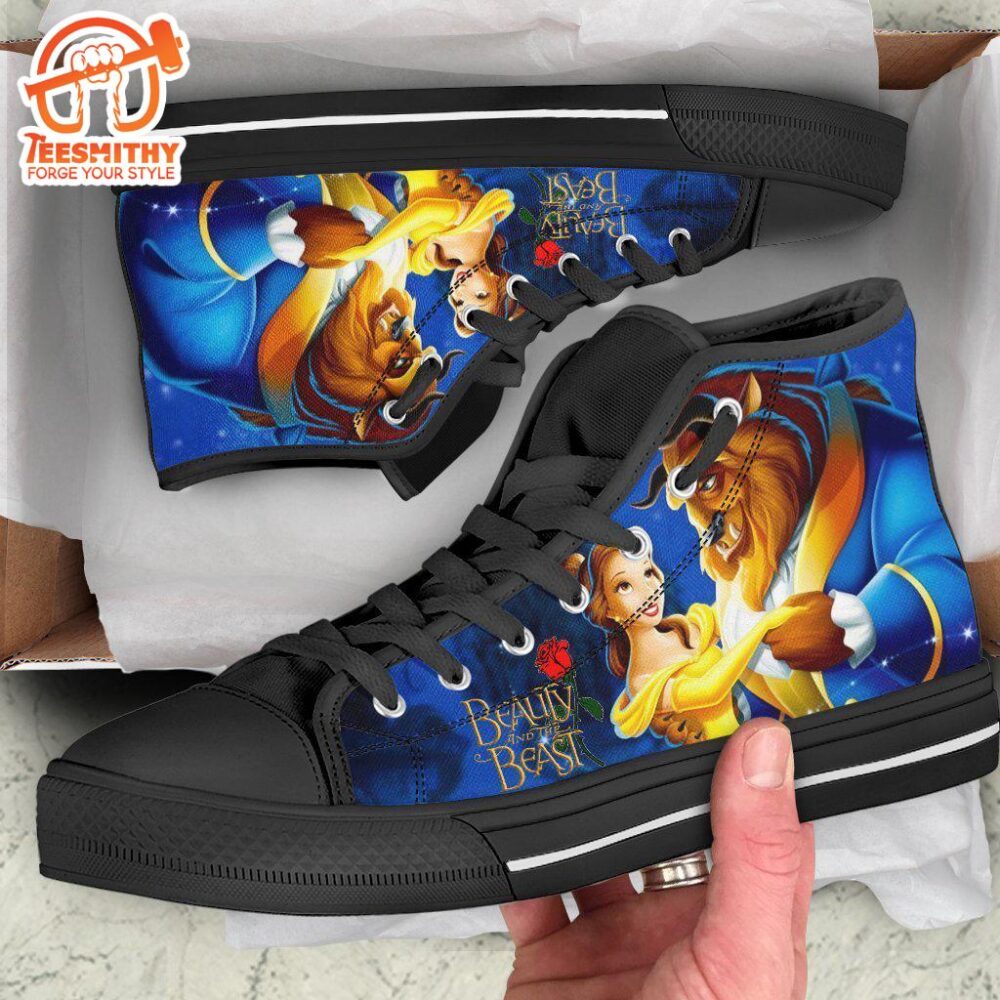 Beauty And The Beast Sneakers Couple High Top Shoes Gift Idea