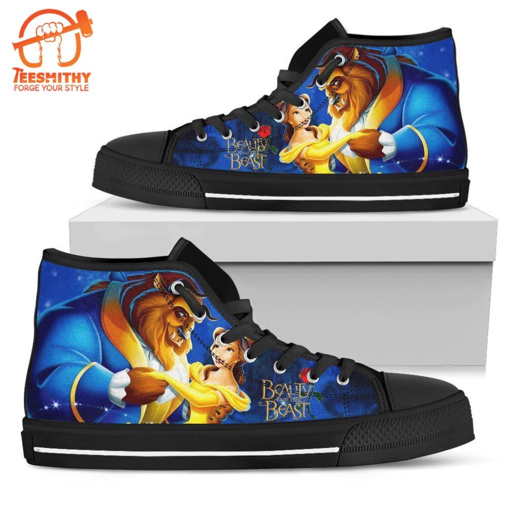 Beauty And The Beast Sneakers Couple High Top Shoes Gift Idea