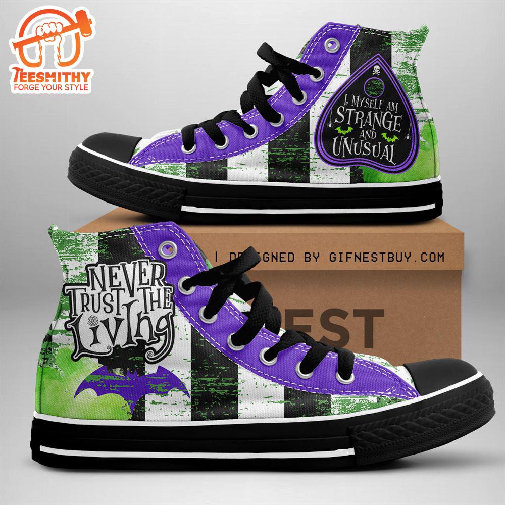 Beetlejuice Strange And Unusual, Never Trust The Living, Beetlejuice High Top Canvas Shoes