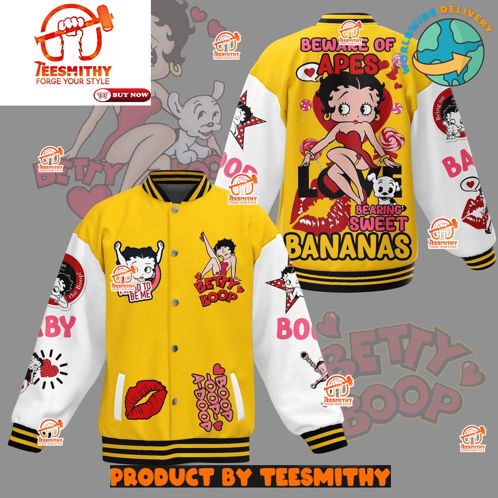 Betty Boop Beware Of Apes Yellow Baseball Jacket