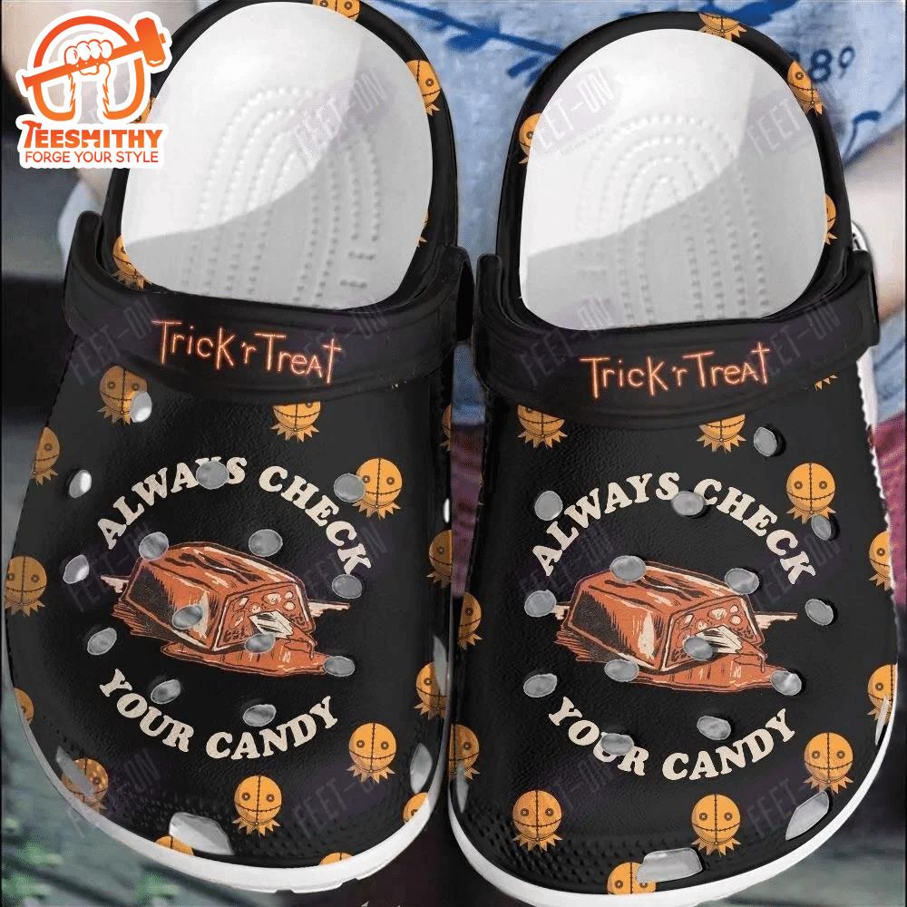 Black Always Check Your Candy Tricks Treat Horror Movie Halloween Classic Clogs Shoes