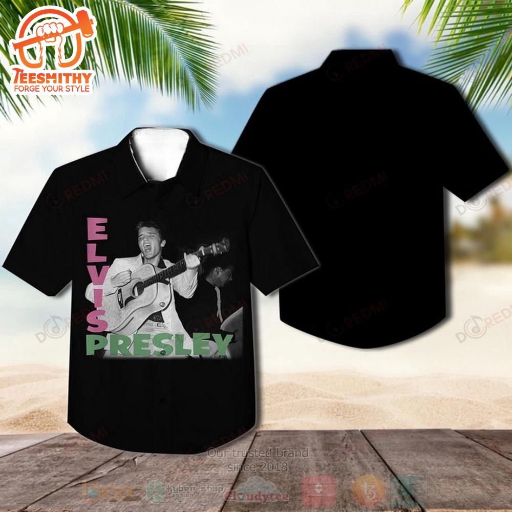 Black Elvis Presley Guitar Hawaiian Aloha Shirts