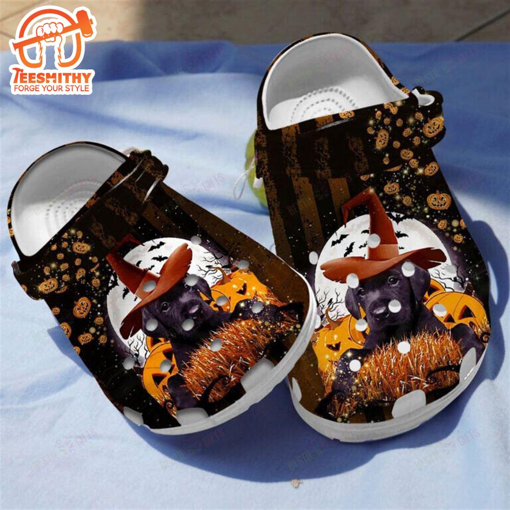 Black Labrador And Pumpkin Clogs Shoes Gifts For Halloween