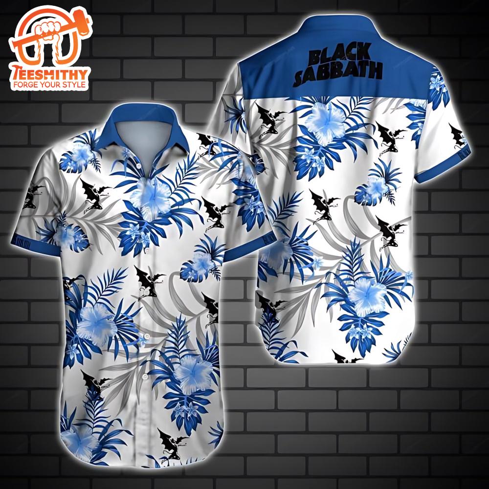 Black Sabbath Blue Floral Short Sleeve Aloha Shirt