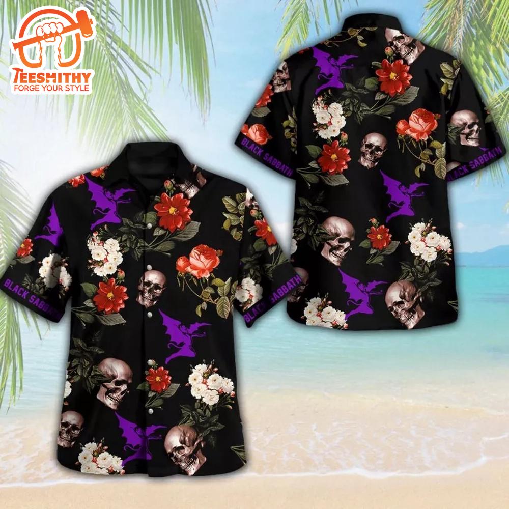 Black Sabbath Skull & Floral Print Short Sleeve Aloha Shirt