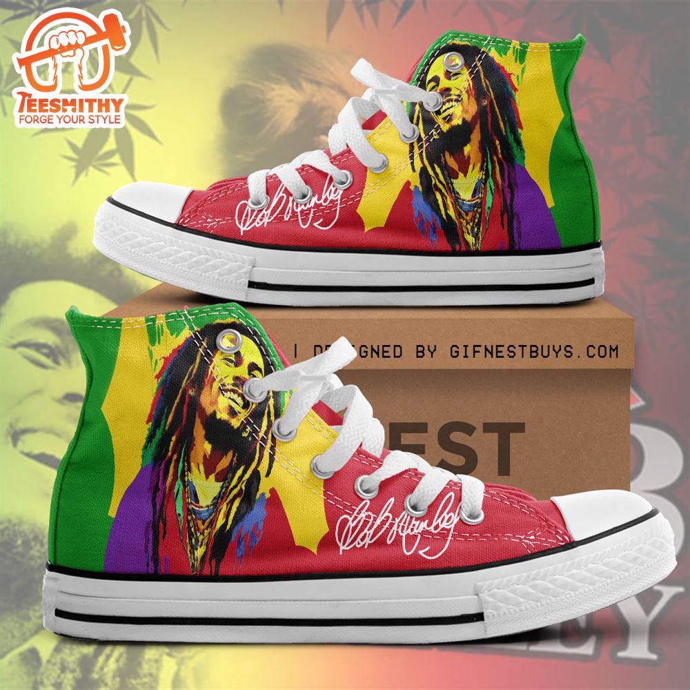 Bob Marley Colorful Shoes, Bob Marley High Top Canvas Shoes, Bob Marley Fan