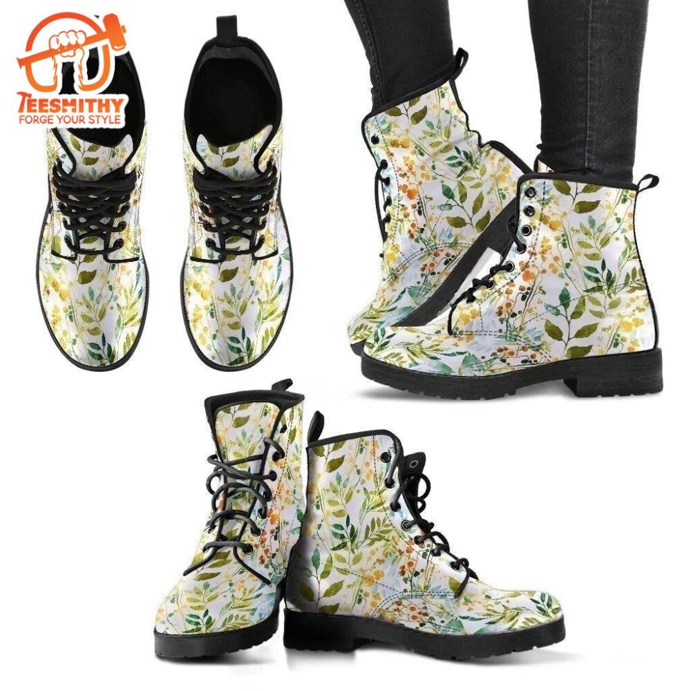 Boho Floral Women’s Leather Boots Shoes Gifts Idea