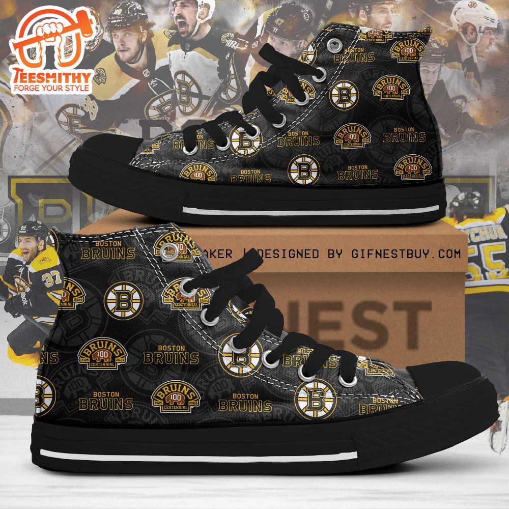 Bon Bruins Logo, Bon Bruins Black And Yellow, Boston Bruins High Top Canvas Shoes