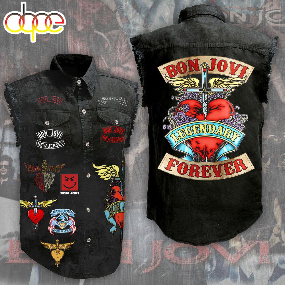 Bon Jovi 3D Sleeveless Denim Shirt For Men And Women