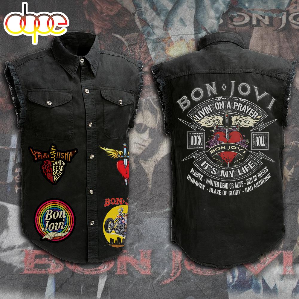 Bon Jovi Music Lightweight Sleeveless Denim Shirt