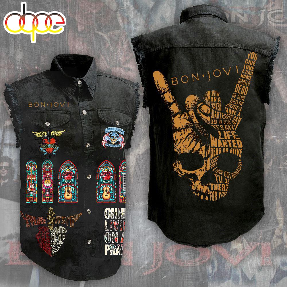 Bon Jovi Tour Music Sleeveless Denim Shirt